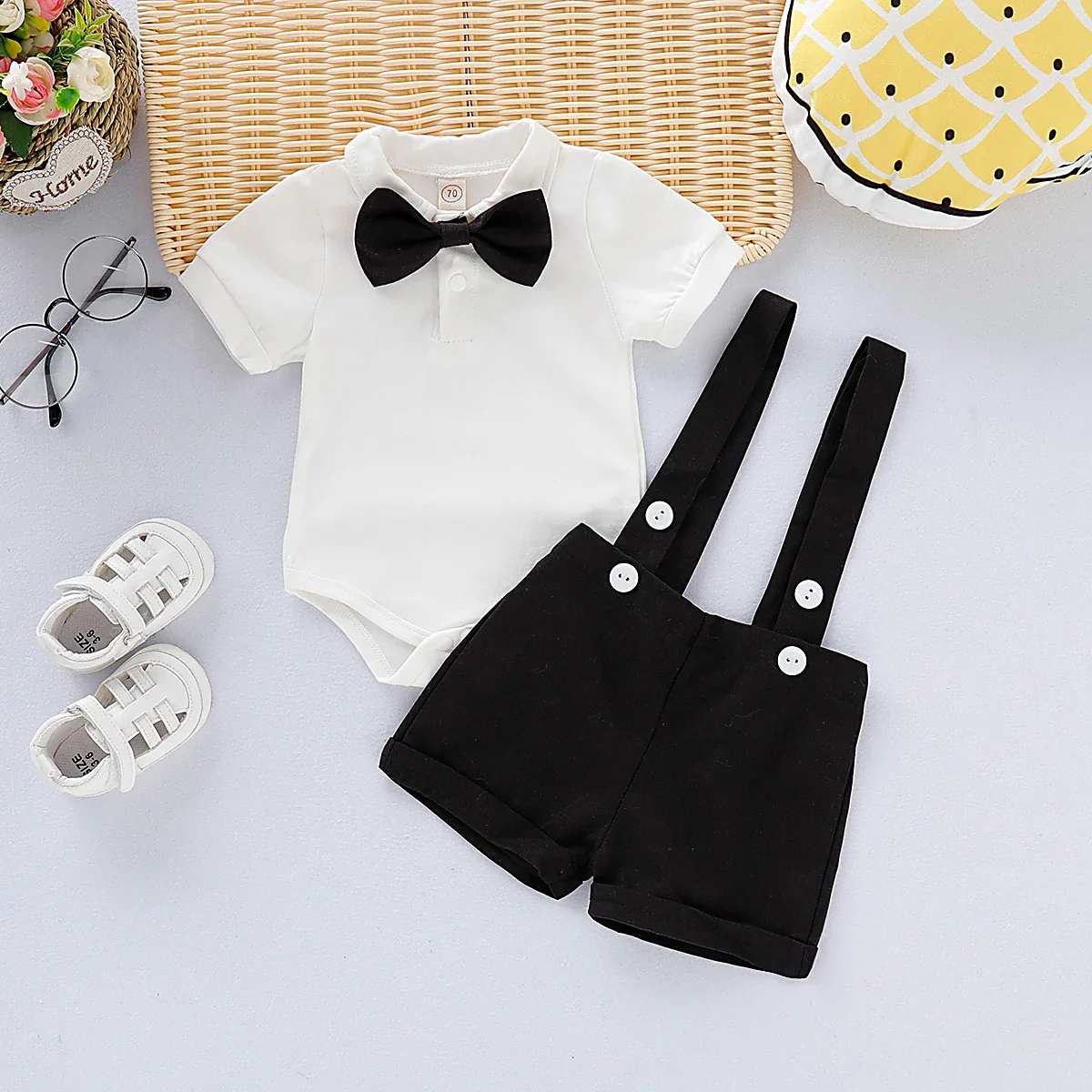 Newborn Boy Gentleman Bowtie Romper – Summer Set 0-24M - Image 8