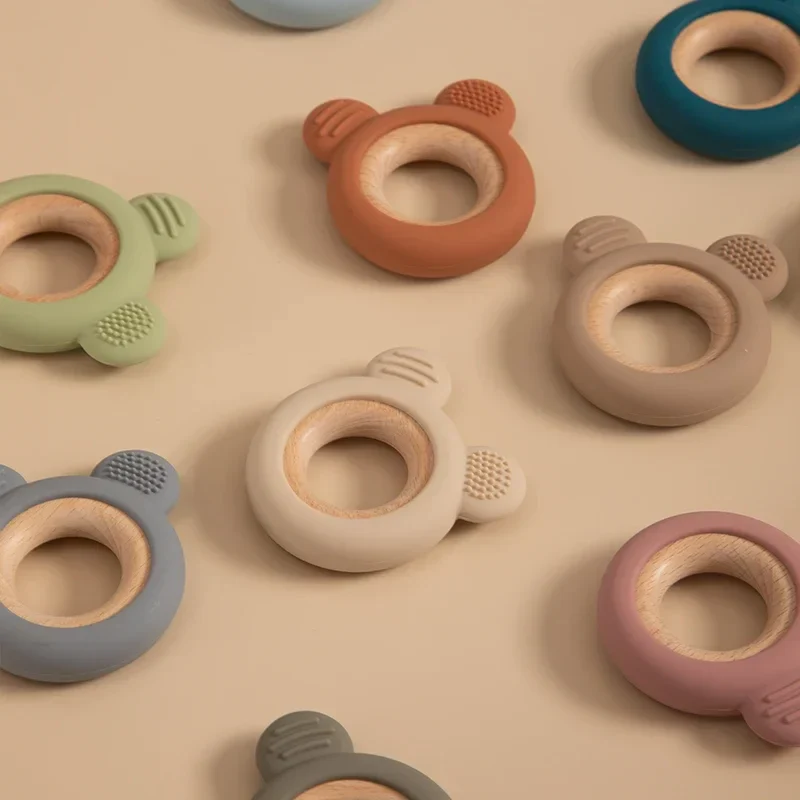Baby Silicone Wood Teether Ring – Safe Soothing Chew Toy - Image 2