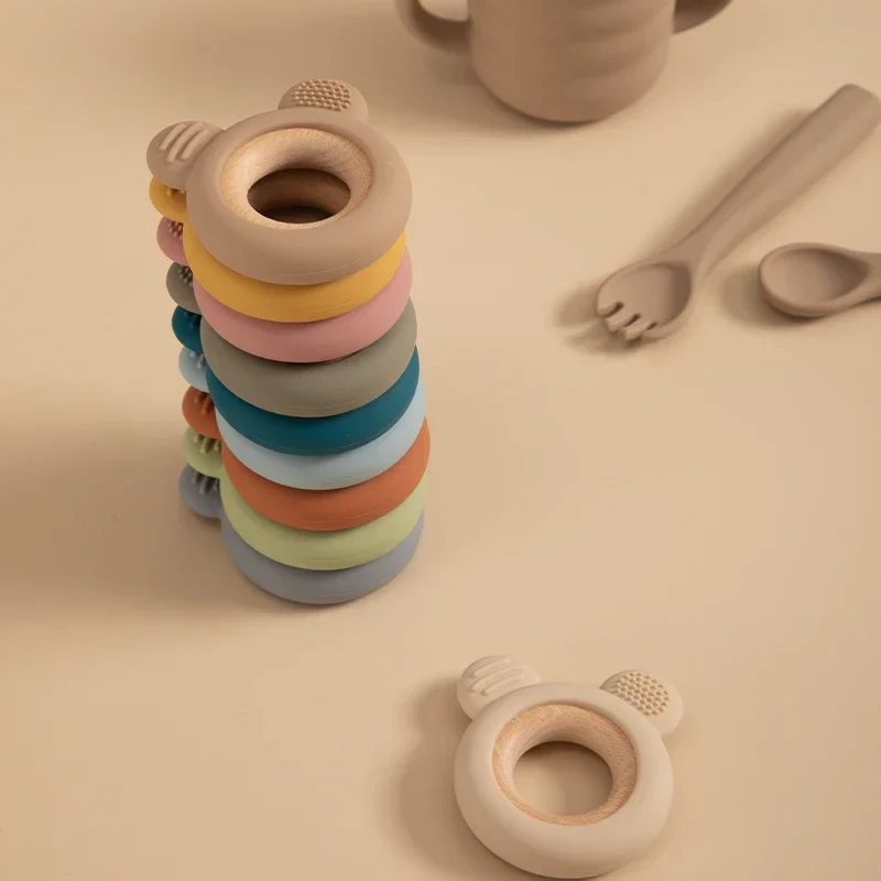 Baby Silicone Wood Teether Ring – Safe Soothing Chew Toy - Image 3