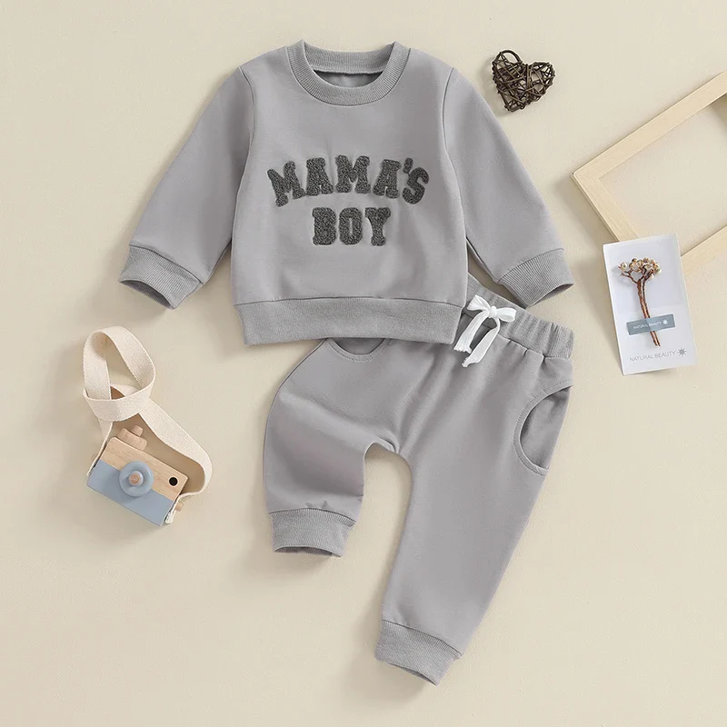 Baby Boy Crewneck Sweatshirt Set – Fall Outfit 0-3Y - Image 2