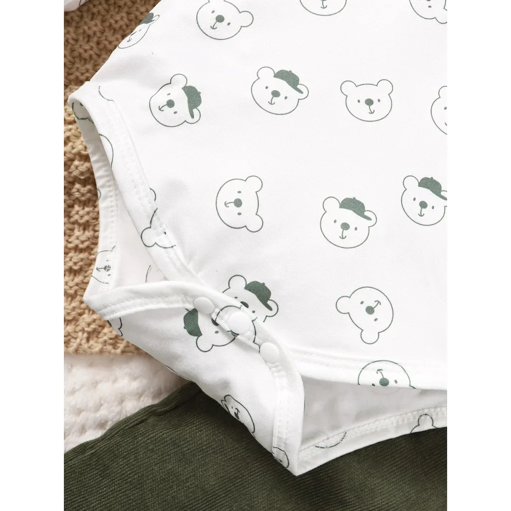 Bear Print Bodysuit & Overalls – Cozy Fall Comfort - Image 3