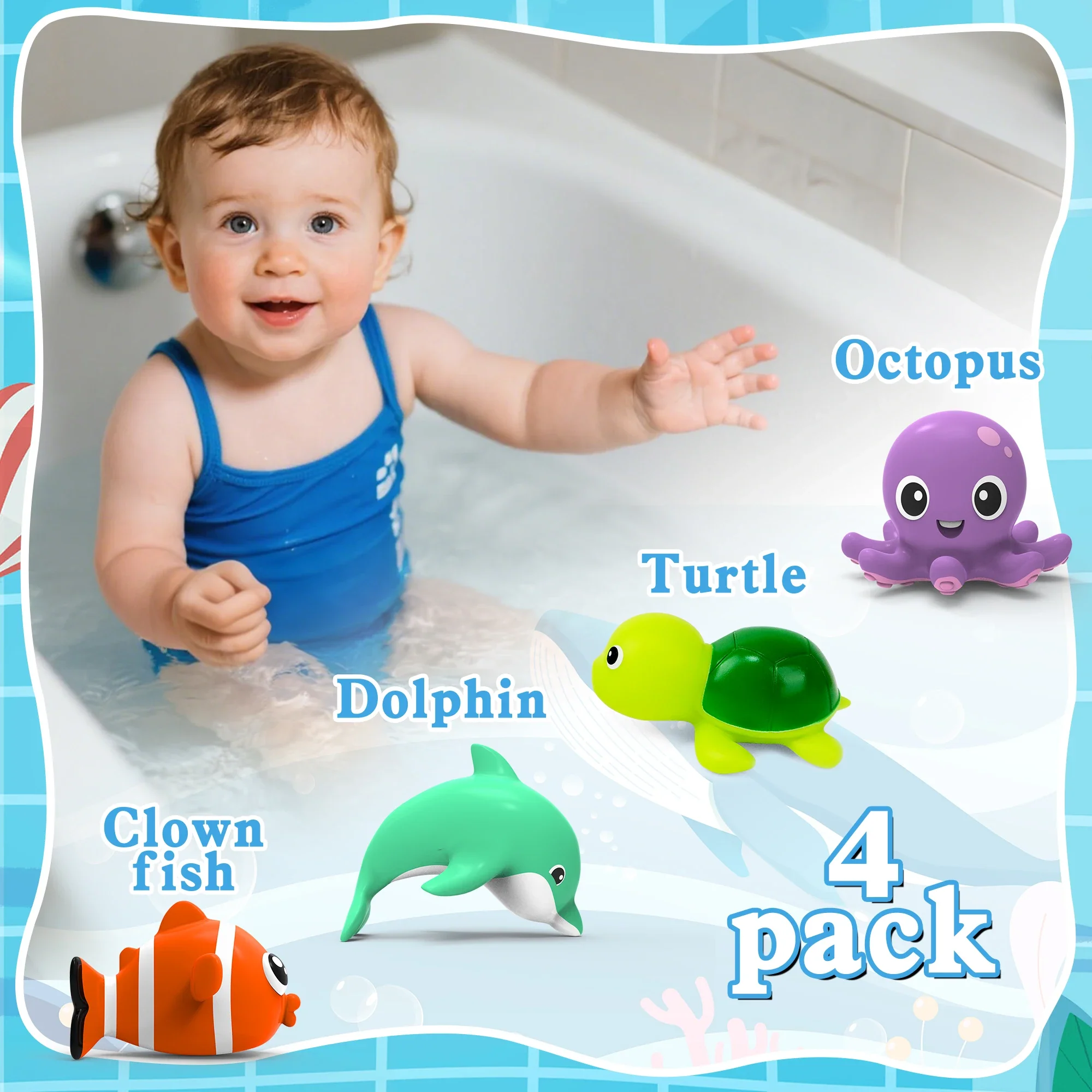 Baby Sea Animal Bath Toy Set – 8pc Mould-Resistant Water Toys - Image 6