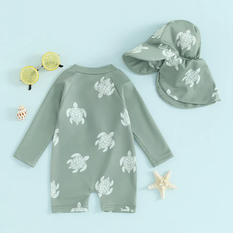 Baby Boys Rash Guard Set – Turtle & Dinosaur Print - Image 2