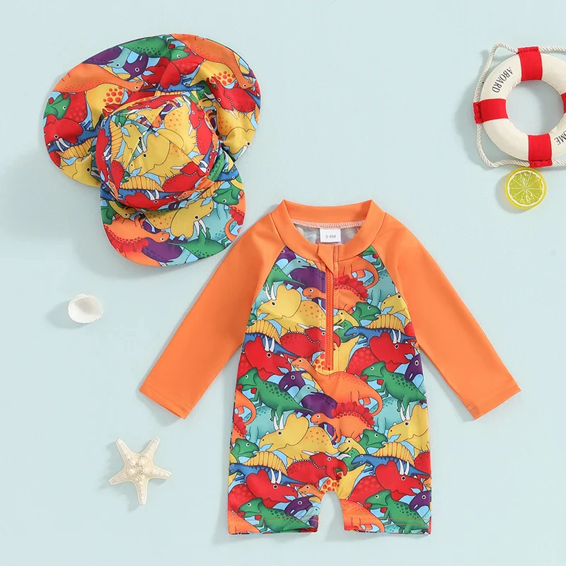 Baby Boys Rash Guard Set – Turtle & Dinosaur Print - Image 3