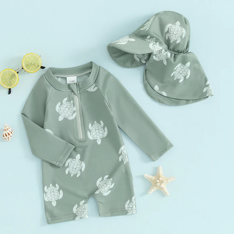 Baby Boys Rash Guard Set – Turtle & Dinosaur Print - Image 4