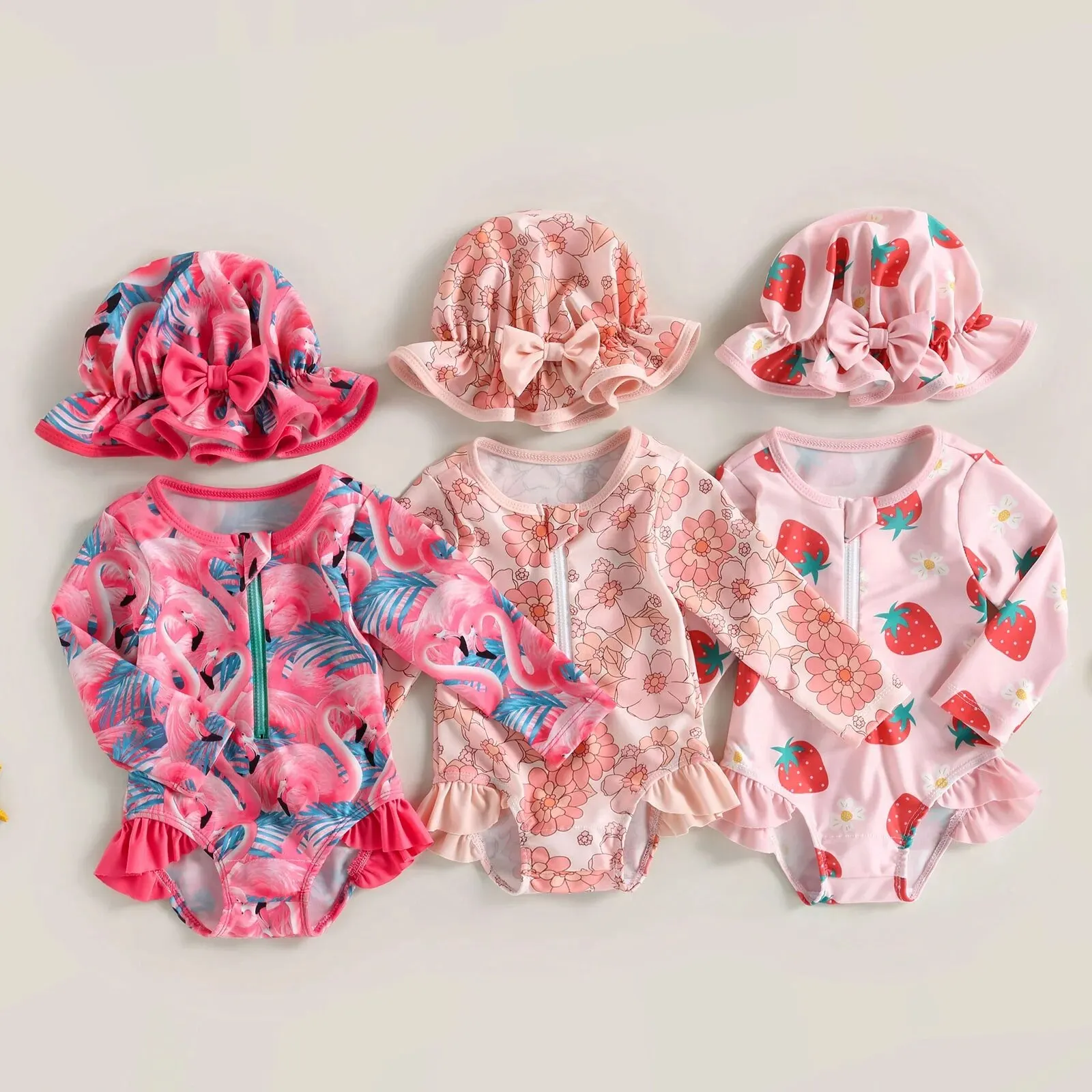 Baby Girl One-Piece Swimsuit – Floral Flamingo Print