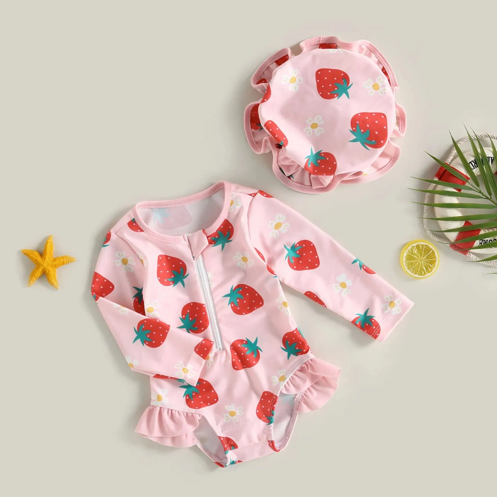 Baby Girl One-Piece Swimsuit – Floral Flamingo Print - Image 10