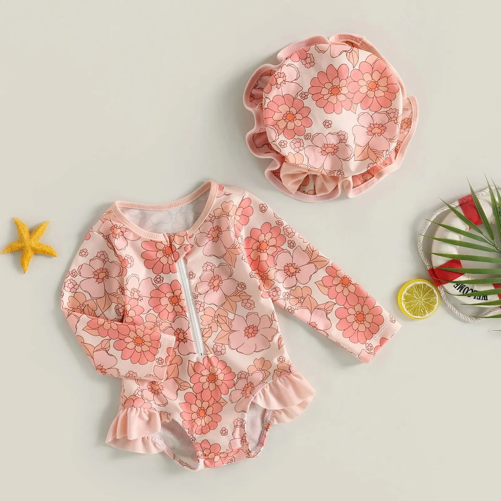 Baby Girl One-Piece Swimsuit – Floral Flamingo Print - Image 13