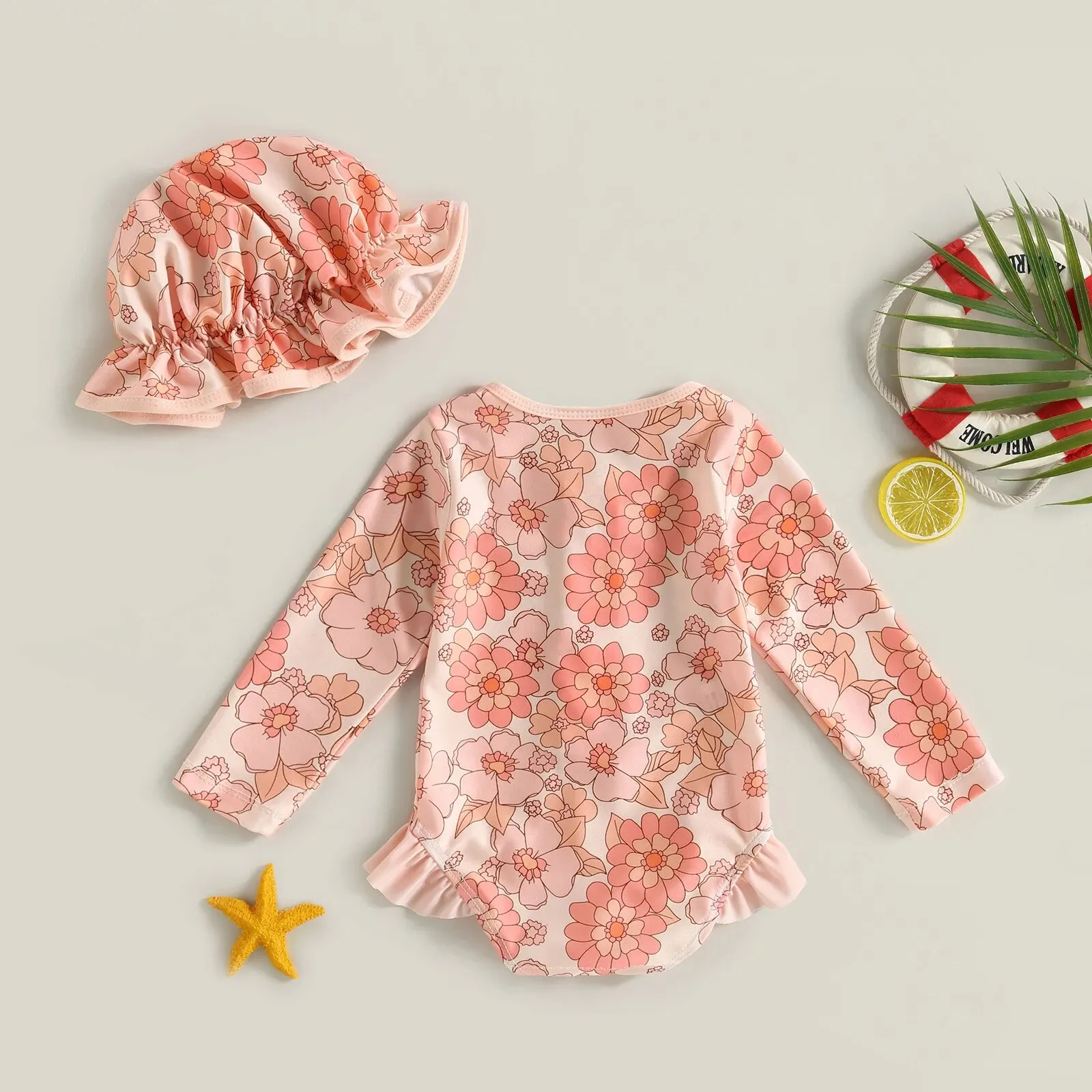 Baby Girl One-Piece Swimsuit – Floral Flamingo Print - Image 14
