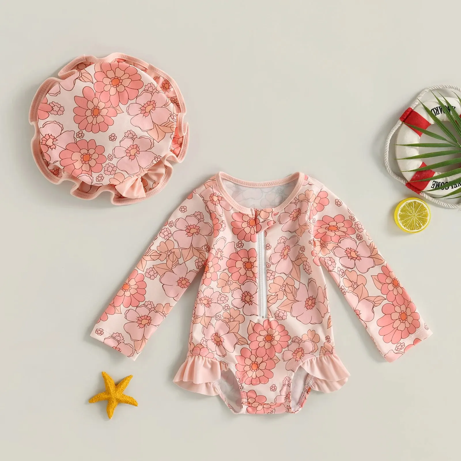 Baby Girl One-Piece Swimsuit – Floral Flamingo Print - Image 19