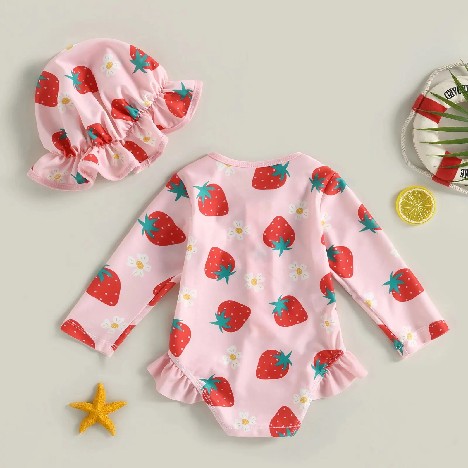 Baby Girl One-Piece Swimsuit – Floral Flamingo Print - Image 2