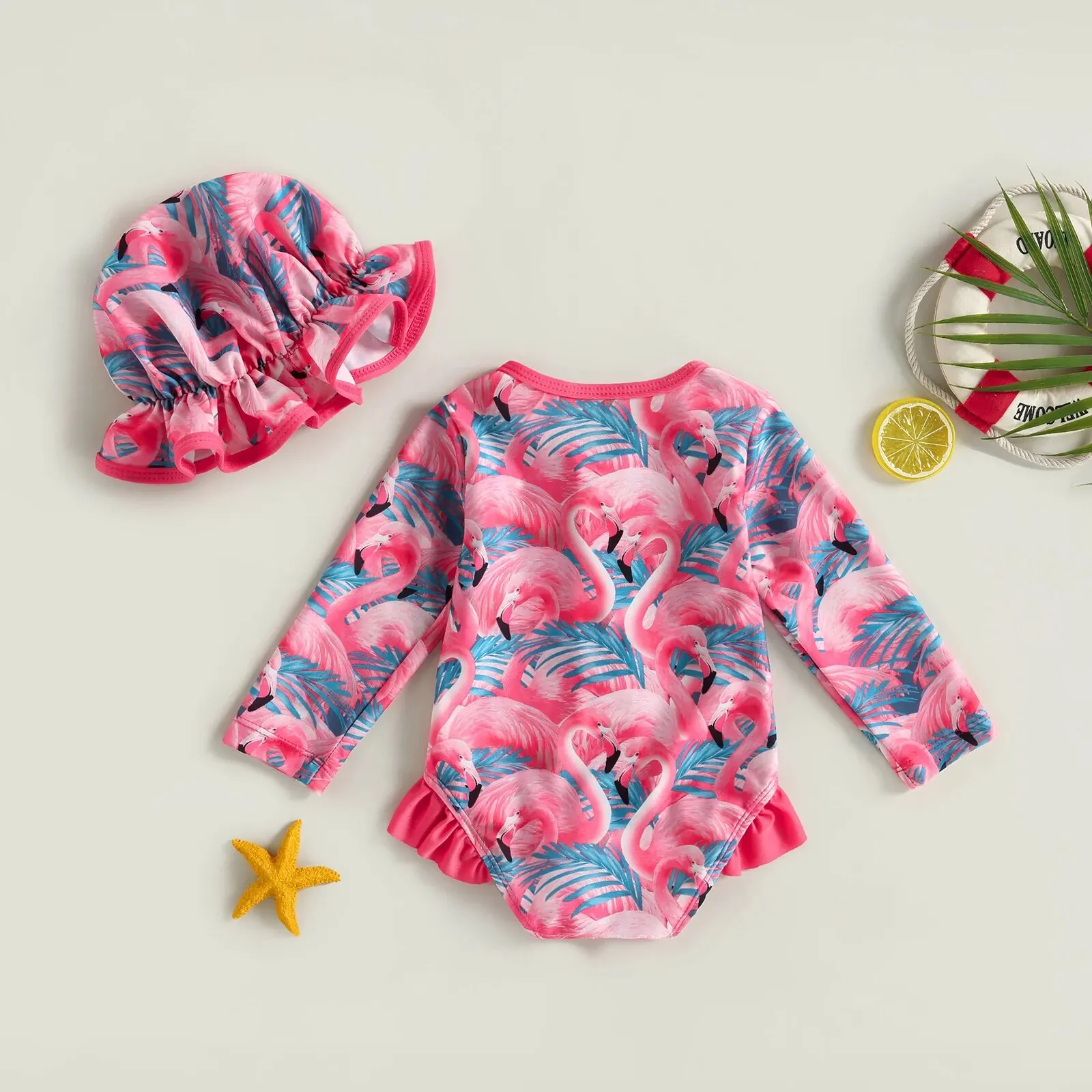 Baby Girl One-Piece Swimsuit – Floral Flamingo Print - Image 20