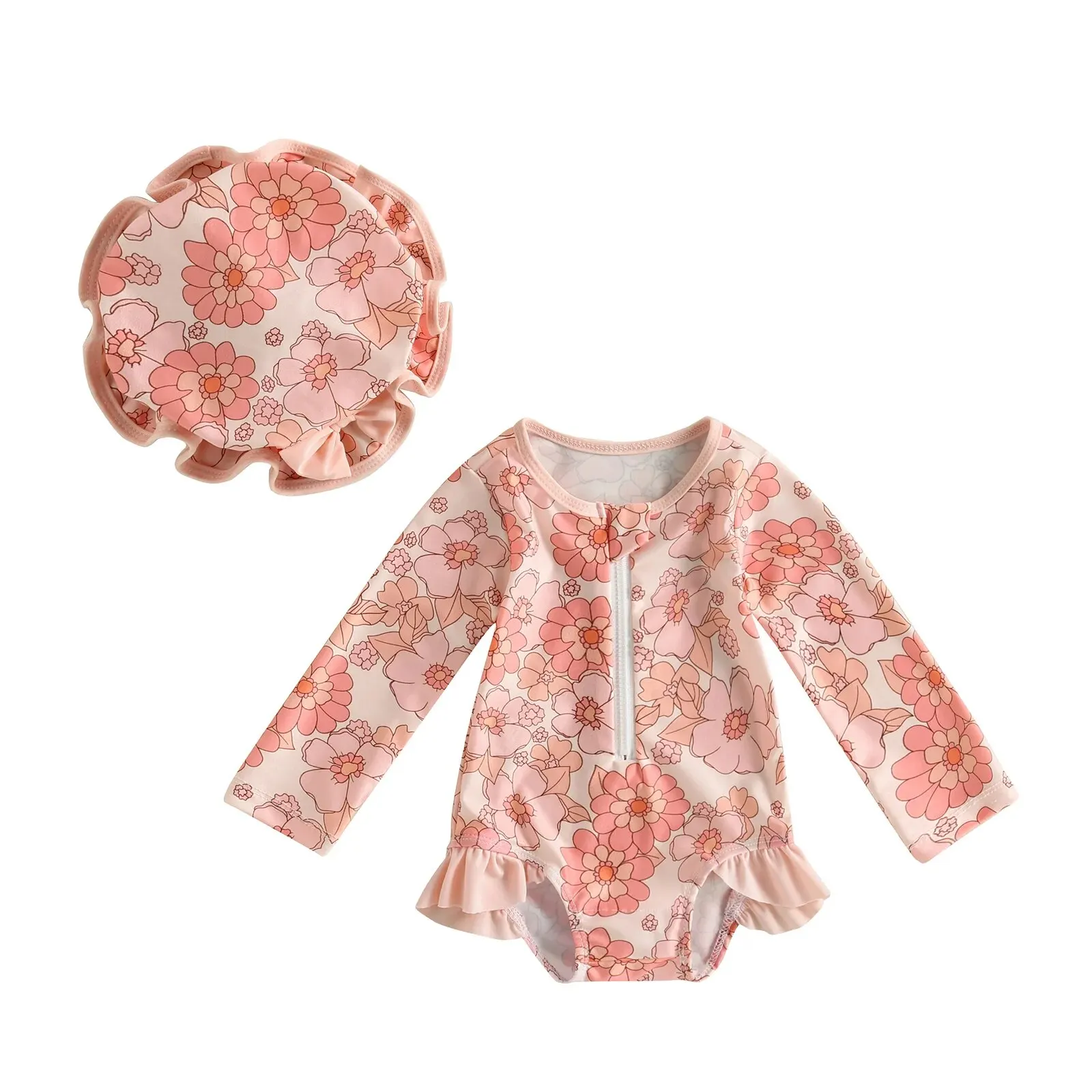 Baby Girl One-Piece Swimsuit – Floral Flamingo Print - Image 27