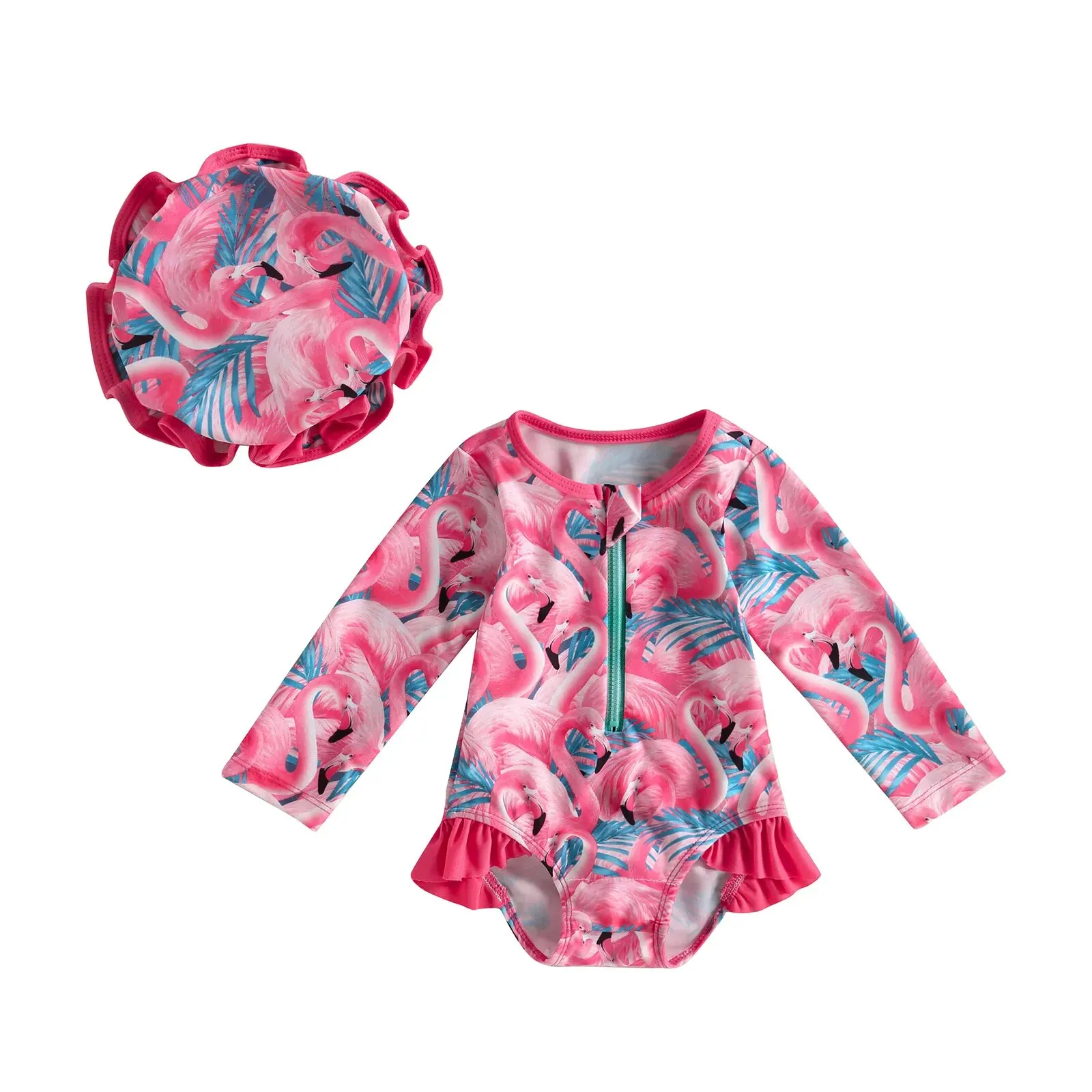 Baby Girl One-Piece Swimsuit – Floral Flamingo Print - Image 29
