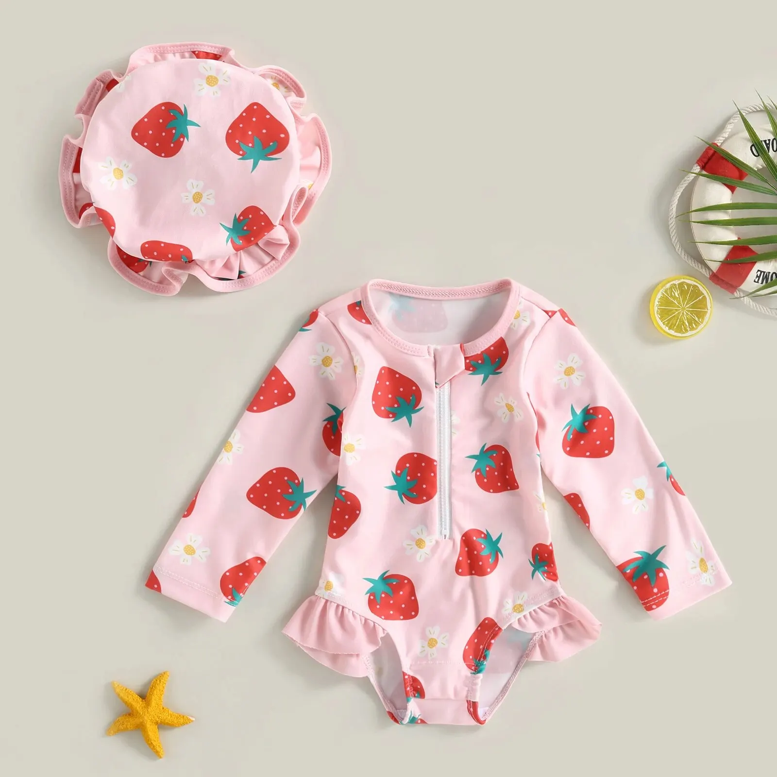 Baby Girl One-Piece Swimsuit – Floral Flamingo Print - Image 9