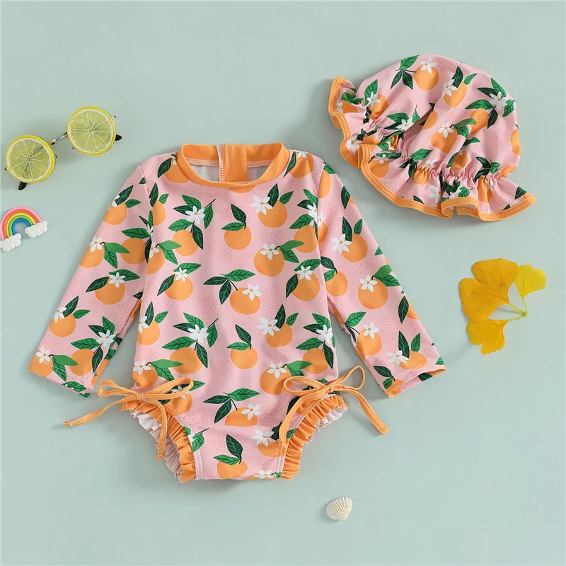 Baby Girl Rash Guard Swimsuit with Swim Cap