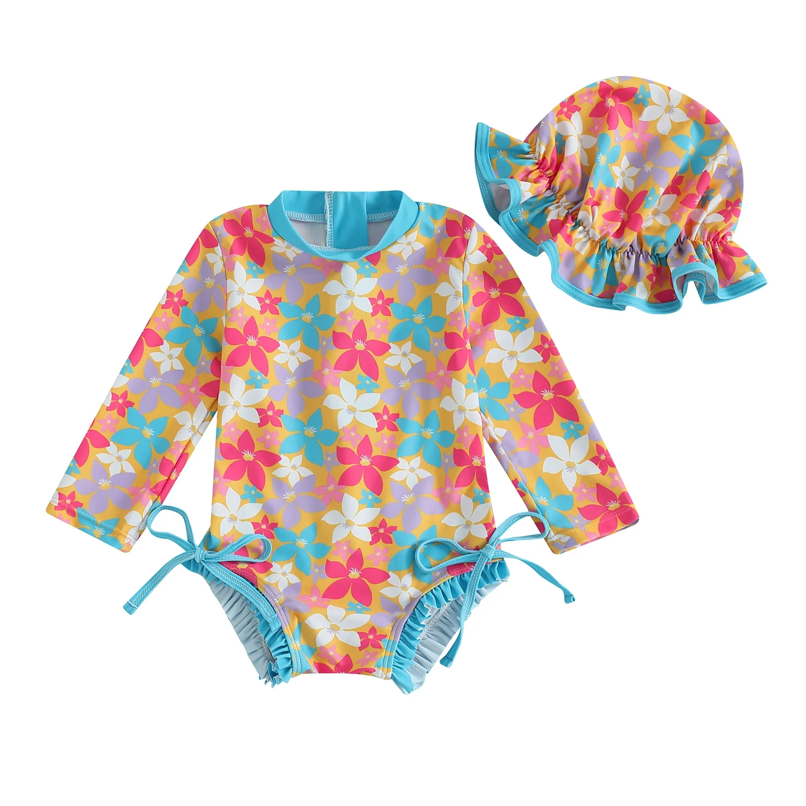 Baby Girl Rash Guard Swimsuit with Swim Cap - Image 8