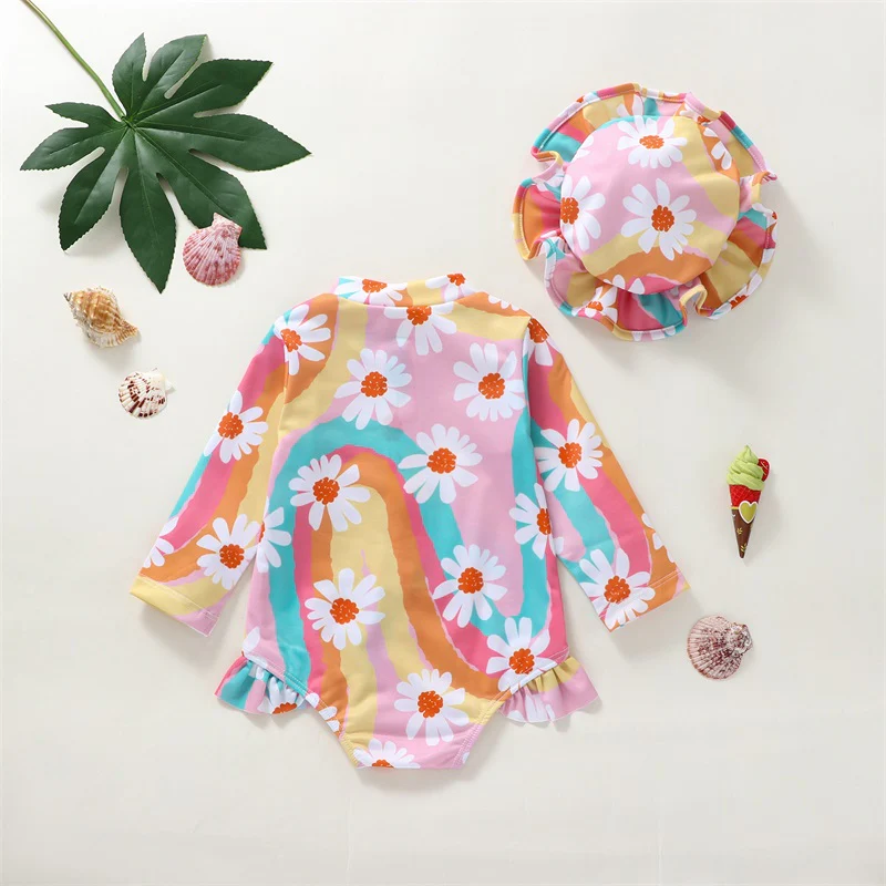 Baby Girl UV Swimsuit with Hat – Long Sleeve Zipper - Image 15