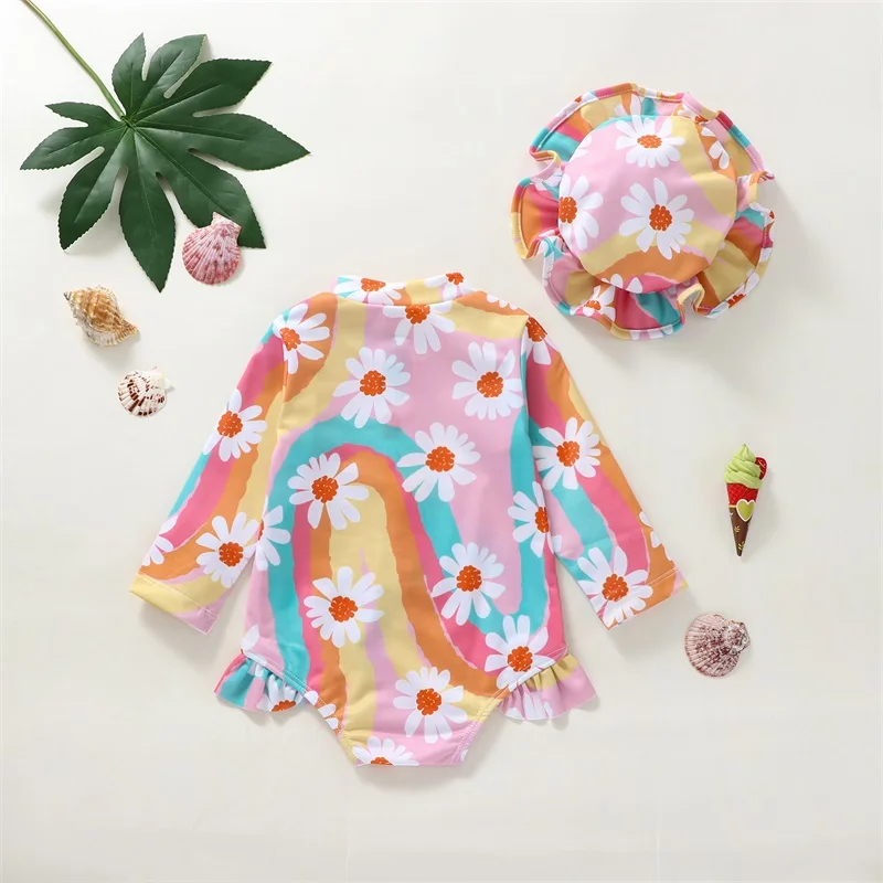 Baby Girl UV Swimsuit with Hat – Long Sleeve Zipper - Image 3