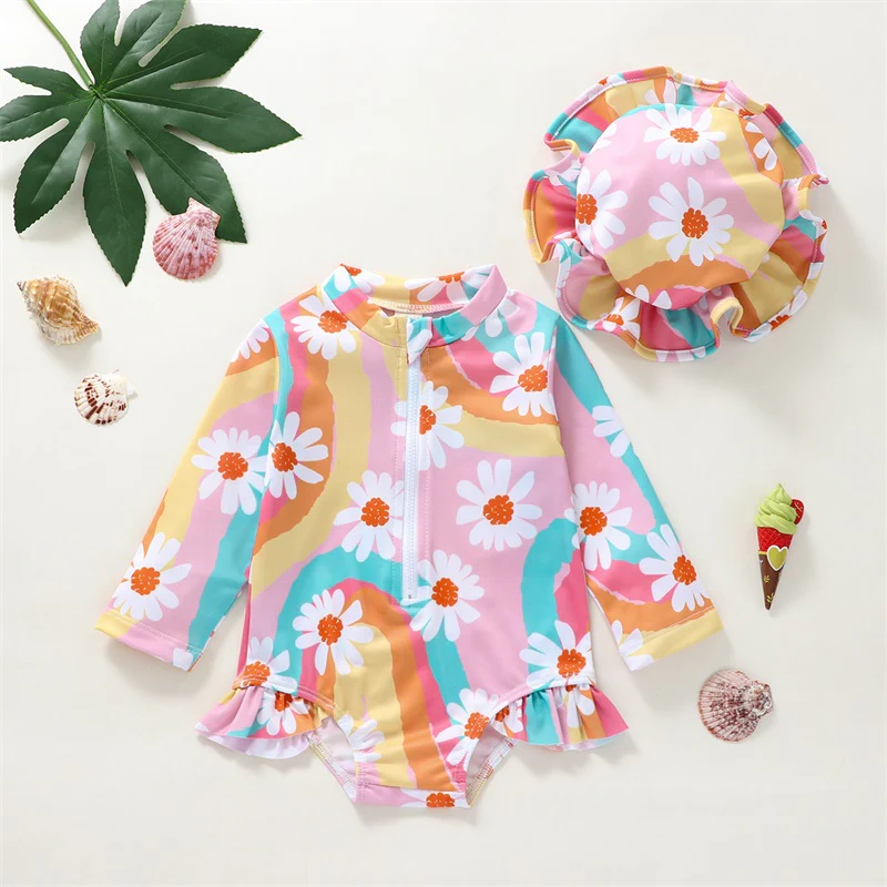 Baby Girl UV Swimsuit with Hat – Long Sleeve Zipper - Image 8