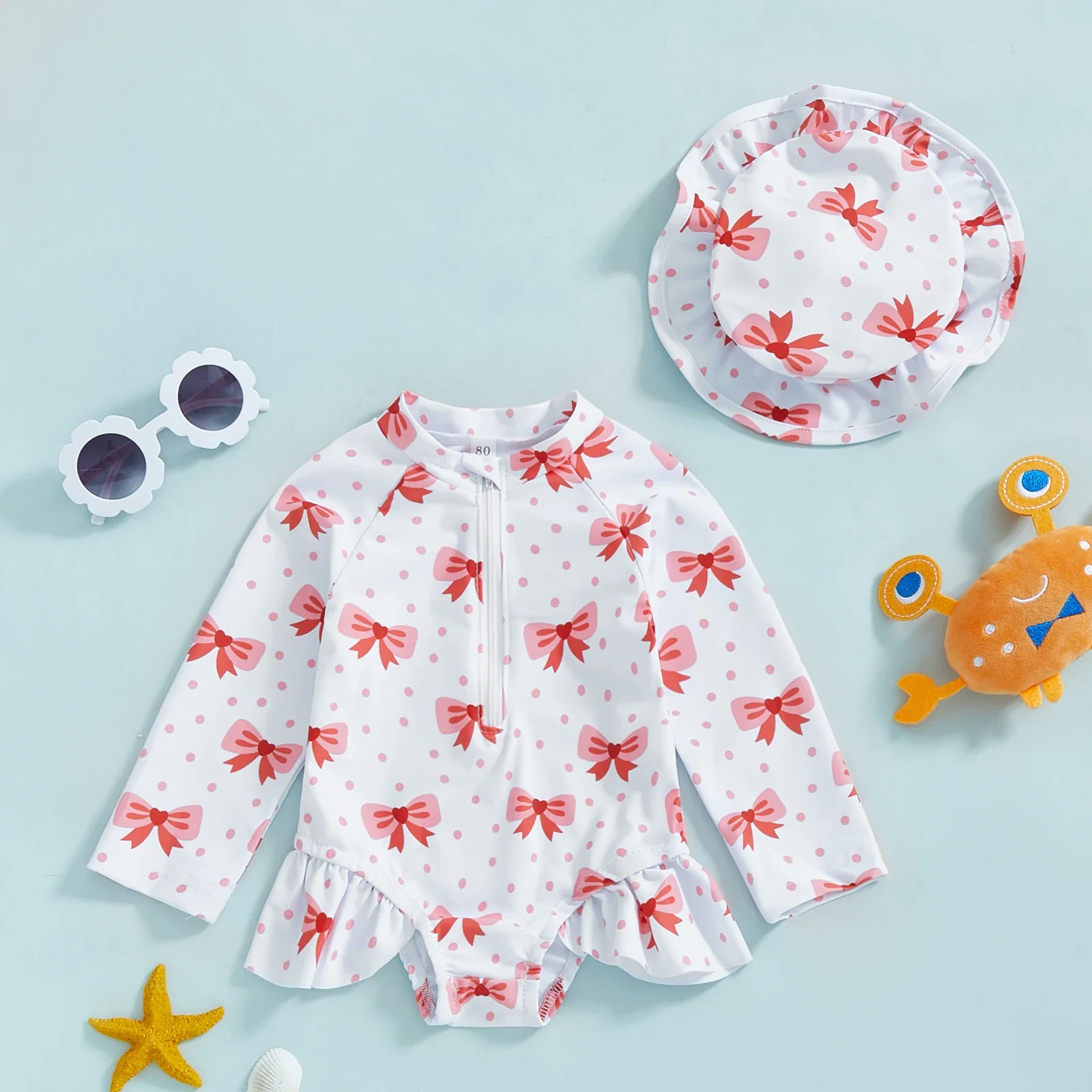 Baby Girls Floral Rash Guard with Hat – Zip Up - Image 17