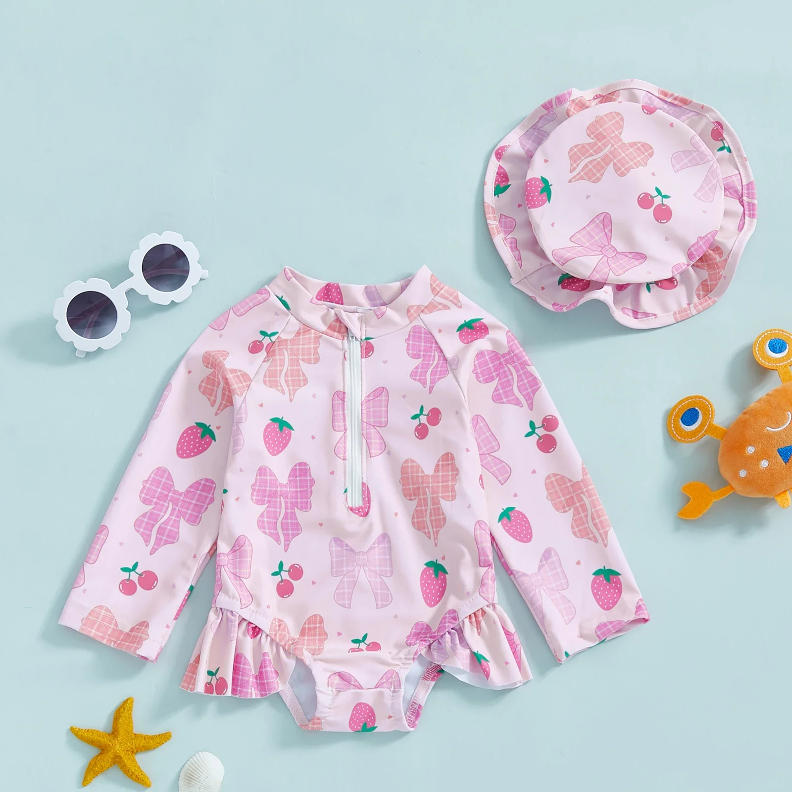 Baby Girls Floral Rash Guard with Hat – Zip Up - Image 18