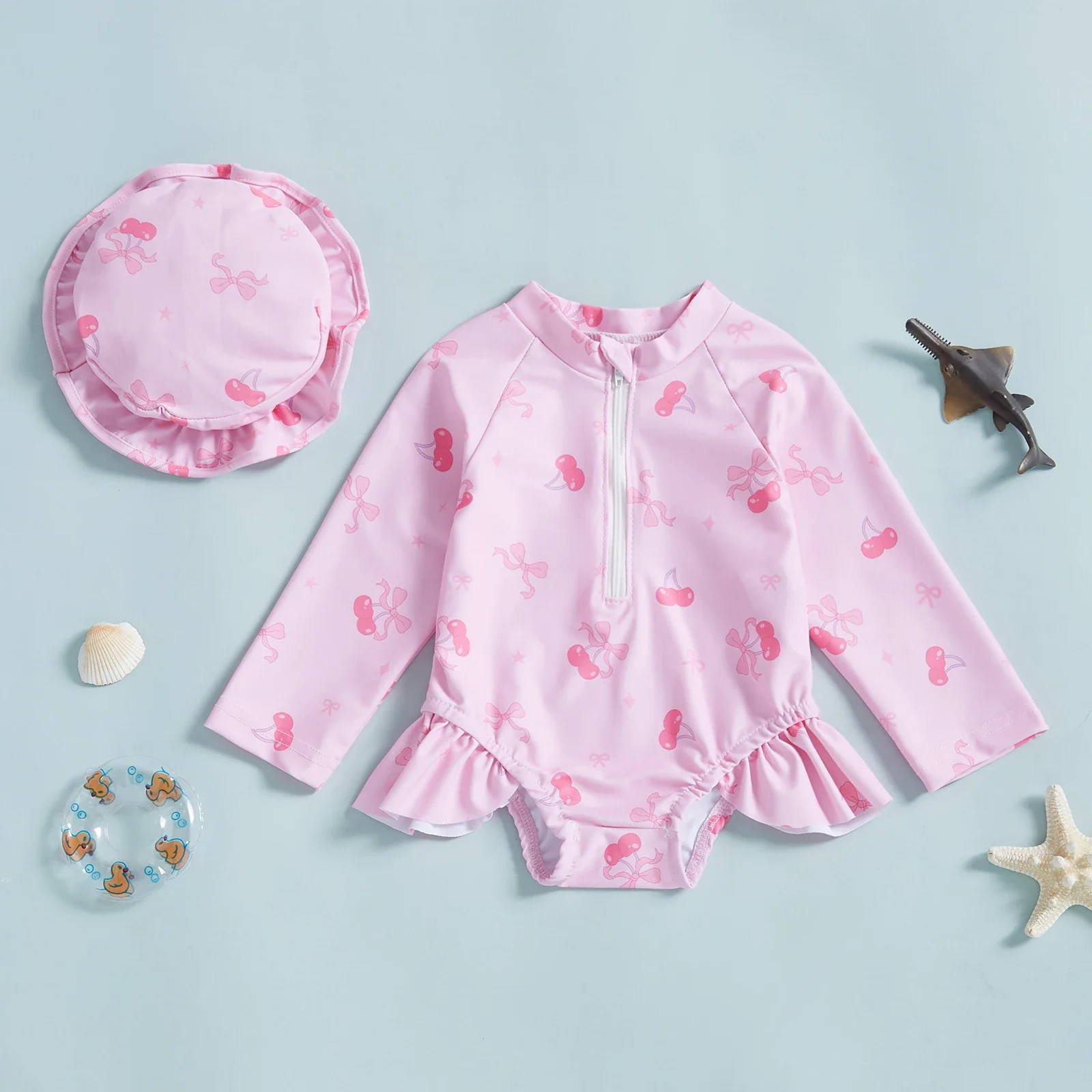 Baby Girls Floral Rash Guard with Hat – Zip Up - Image 19