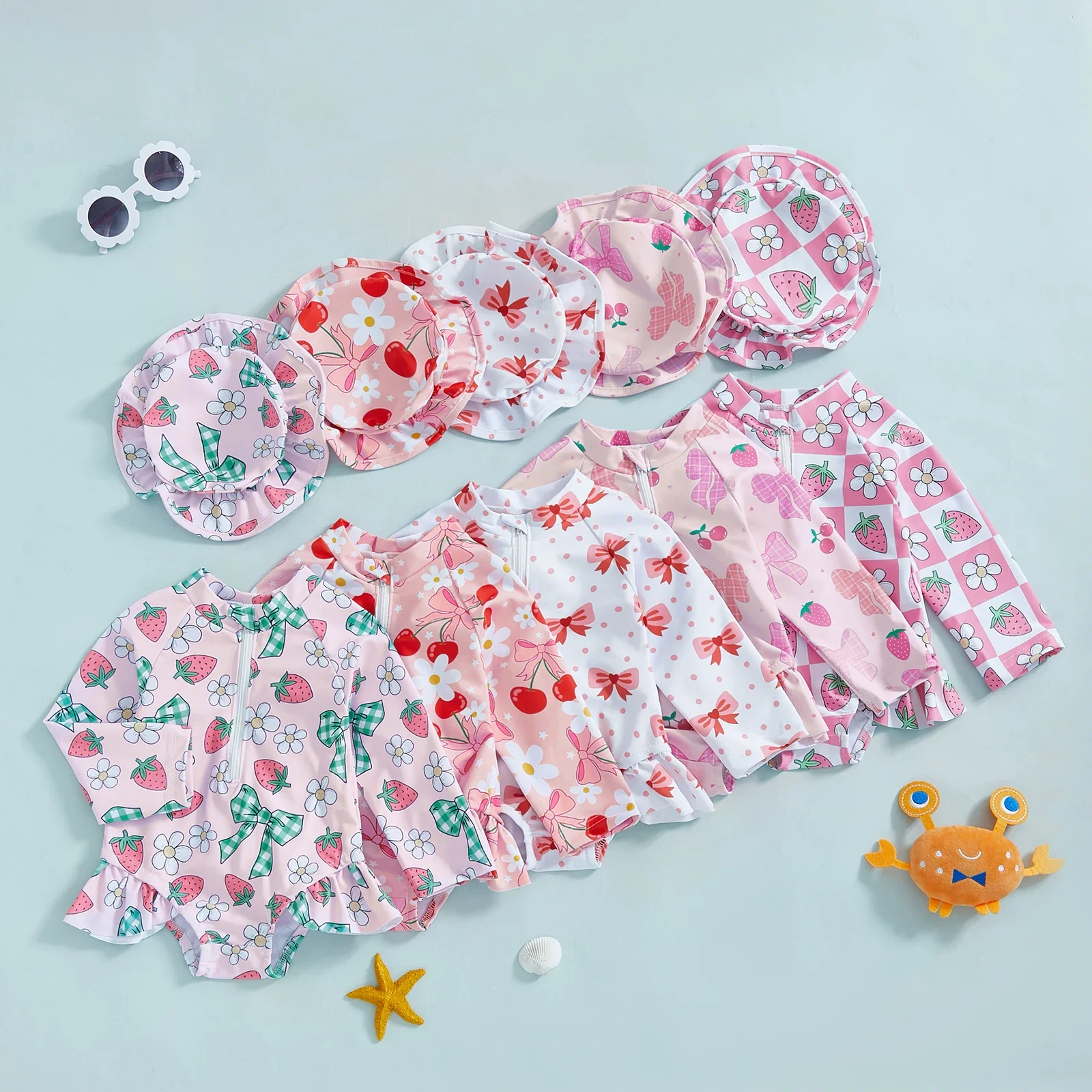 Baby Girls Floral Rash Guard with Hat – Zip Up - Image 2