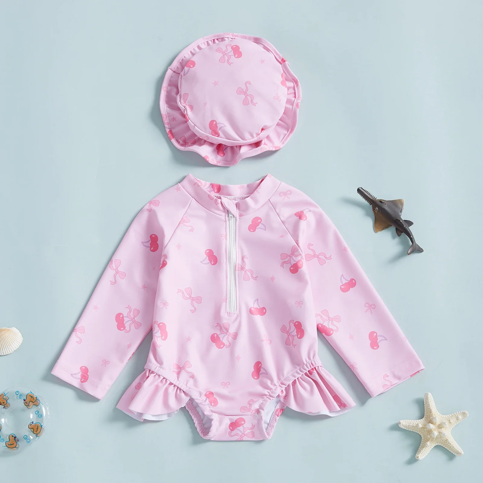 Baby Girls Floral Rash Guard with Hat – Zip Up - Image 6