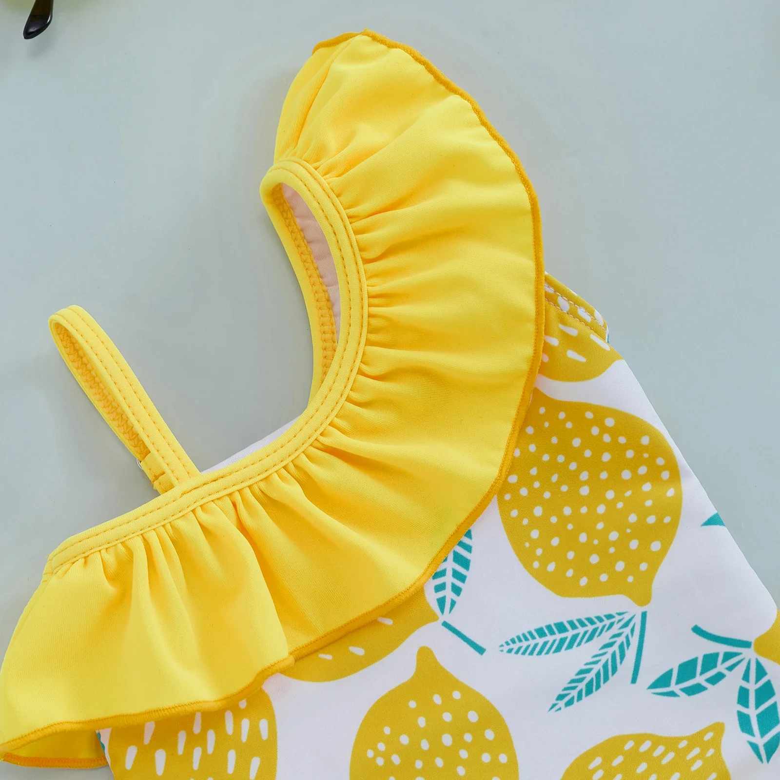 Baby Girls One-Shoulder Swimsuit – Lemon Print - Image 4