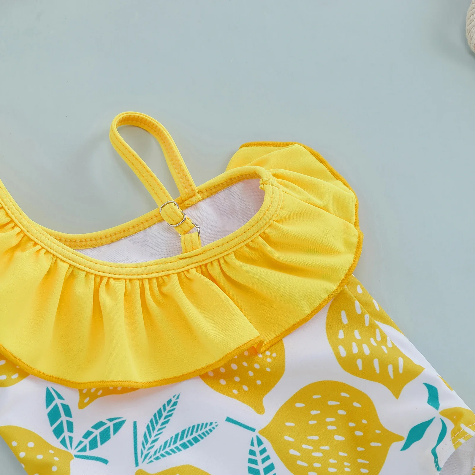 Baby Girls One-Shoulder Swimsuit – Lemon Print - Image 5