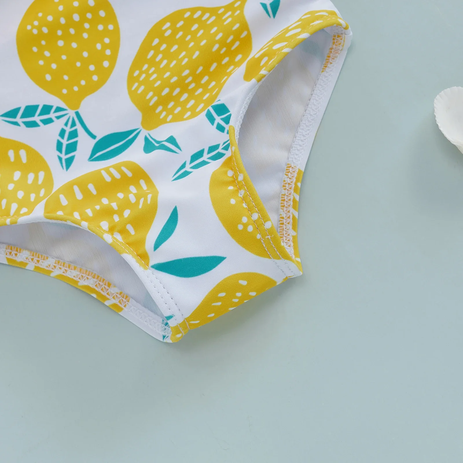 Baby Girls One-Shoulder Swimsuit – Lemon Print - Image 6