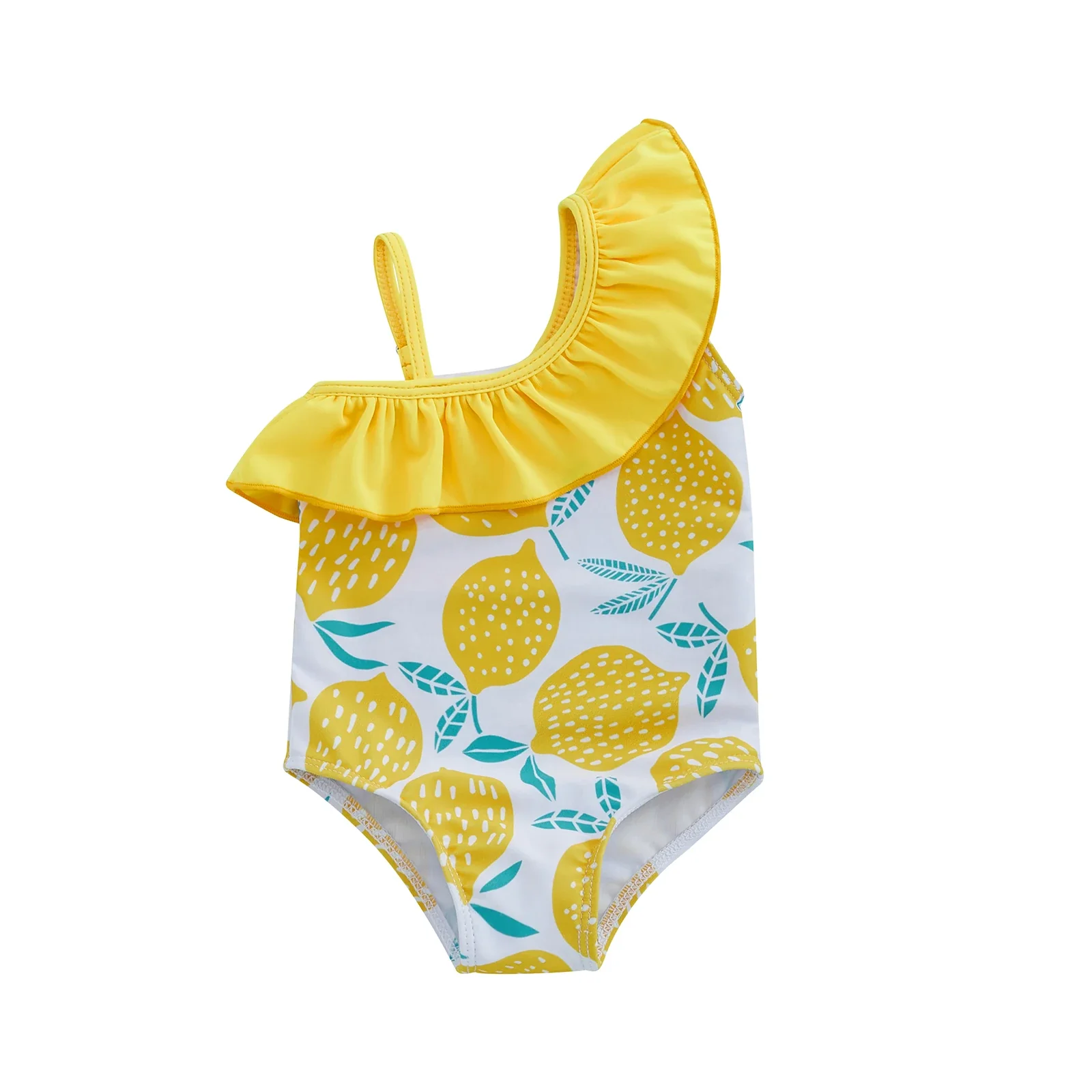 Baby Girls One-Shoulder Swimsuit – Lemon Print - Image 7