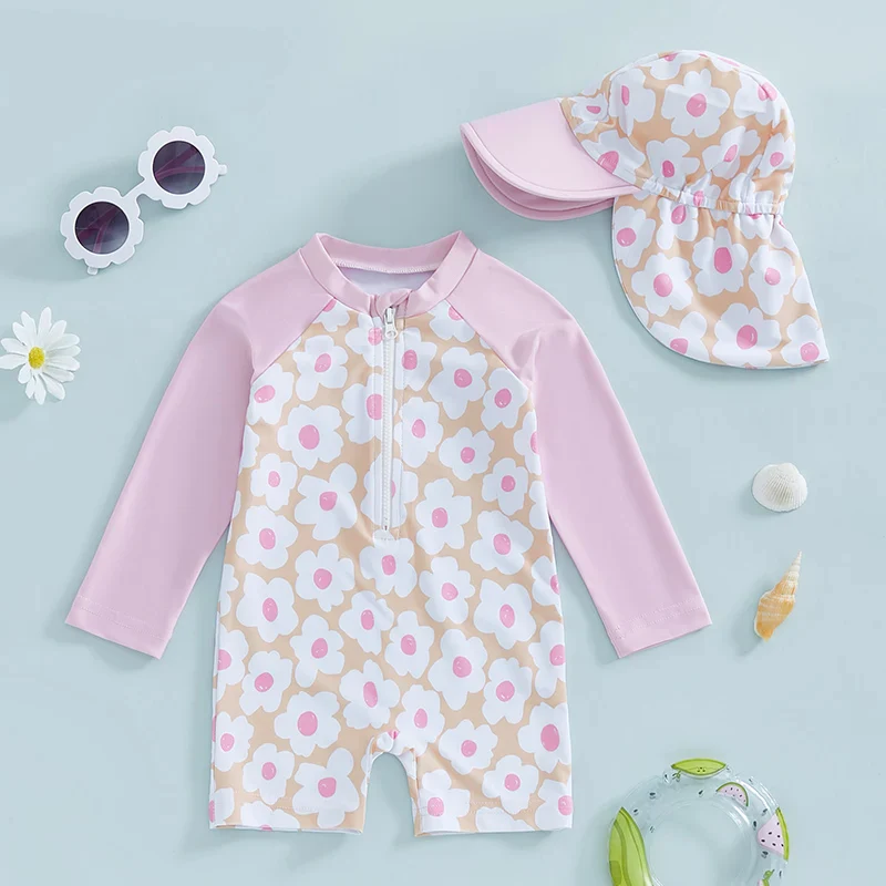 Baby Girls Rash Guard Set – Floral & Flamingo Print - Image 2