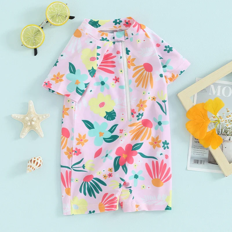 Baby Girls Rash Guard Romper – Floral Zip Up - Image 10