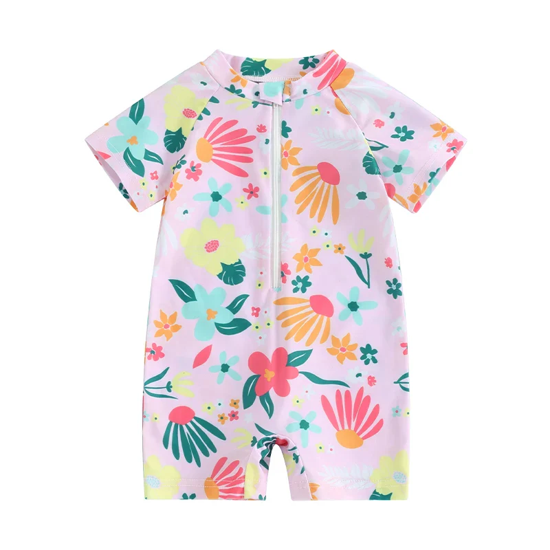 Baby Girls Rash Guard Romper – Floral Zip Up - Image 12