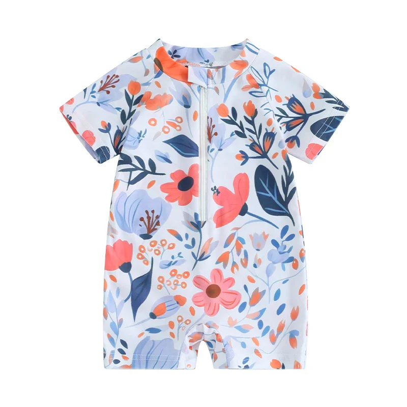 Baby Girls Rash Guard Romper – Floral Zip Up - Image 13