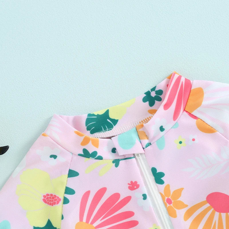 Baby Girls Rash Guard Romper – Floral Zip Up - Image 4