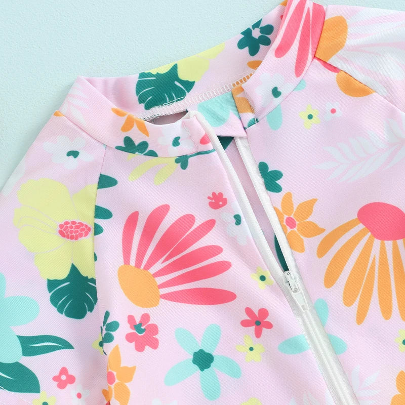 Baby Girls Rash Guard Romper – Floral Zip Up - Image 5