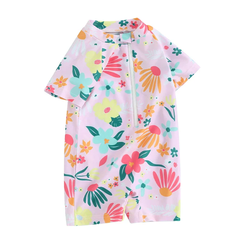 Baby Girls Rash Guard Romper – Floral Zip Up - Image 9