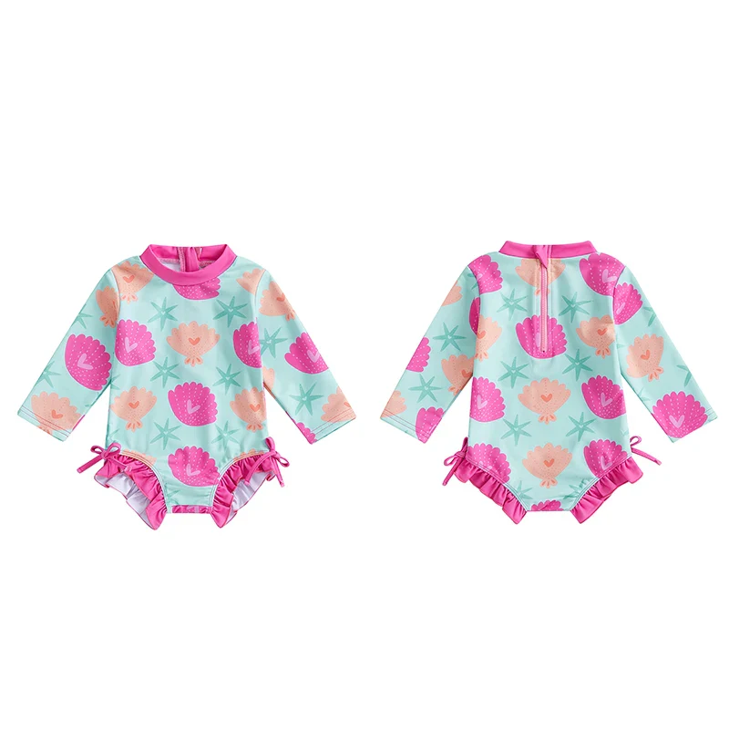 Baby Girls Rash Guard Swimsuit – Shell Print UV Cover - Image 10