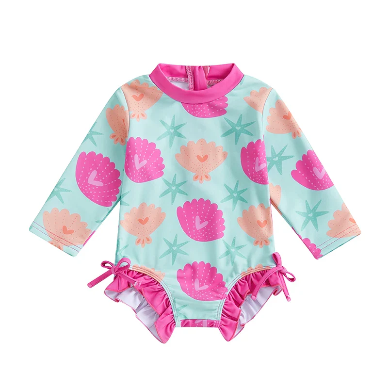 Baby Girls Rash Guard Swimsuit – Shell Print UV Cover - Image 11