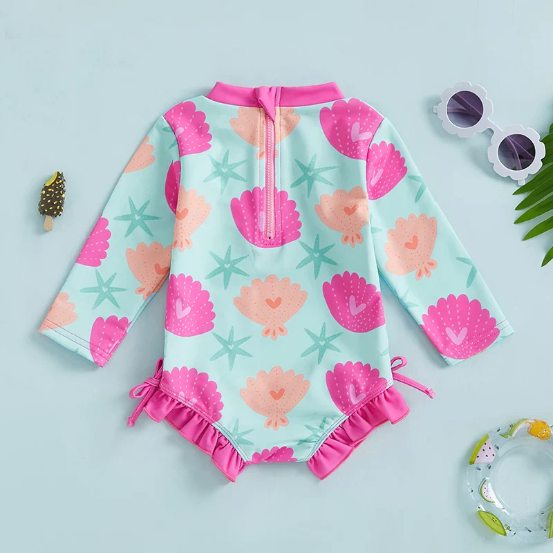 Baby Girls Rash Guard Swimsuit – Shell Print UV Cover - Image 2