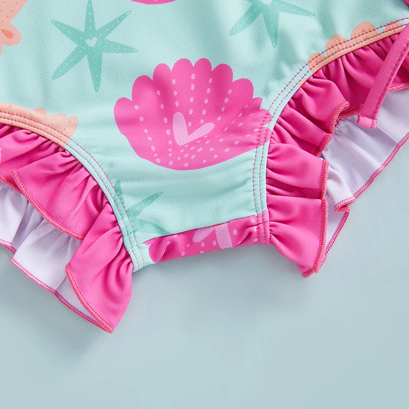 Baby Girls Rash Guard Swimsuit – Shell Print UV Cover - Image 7