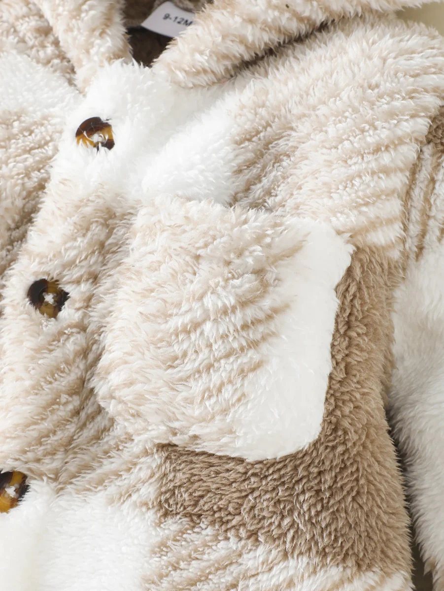 Baby Plaid Fluffy Fleece Long-sleeve Romper - Image 3