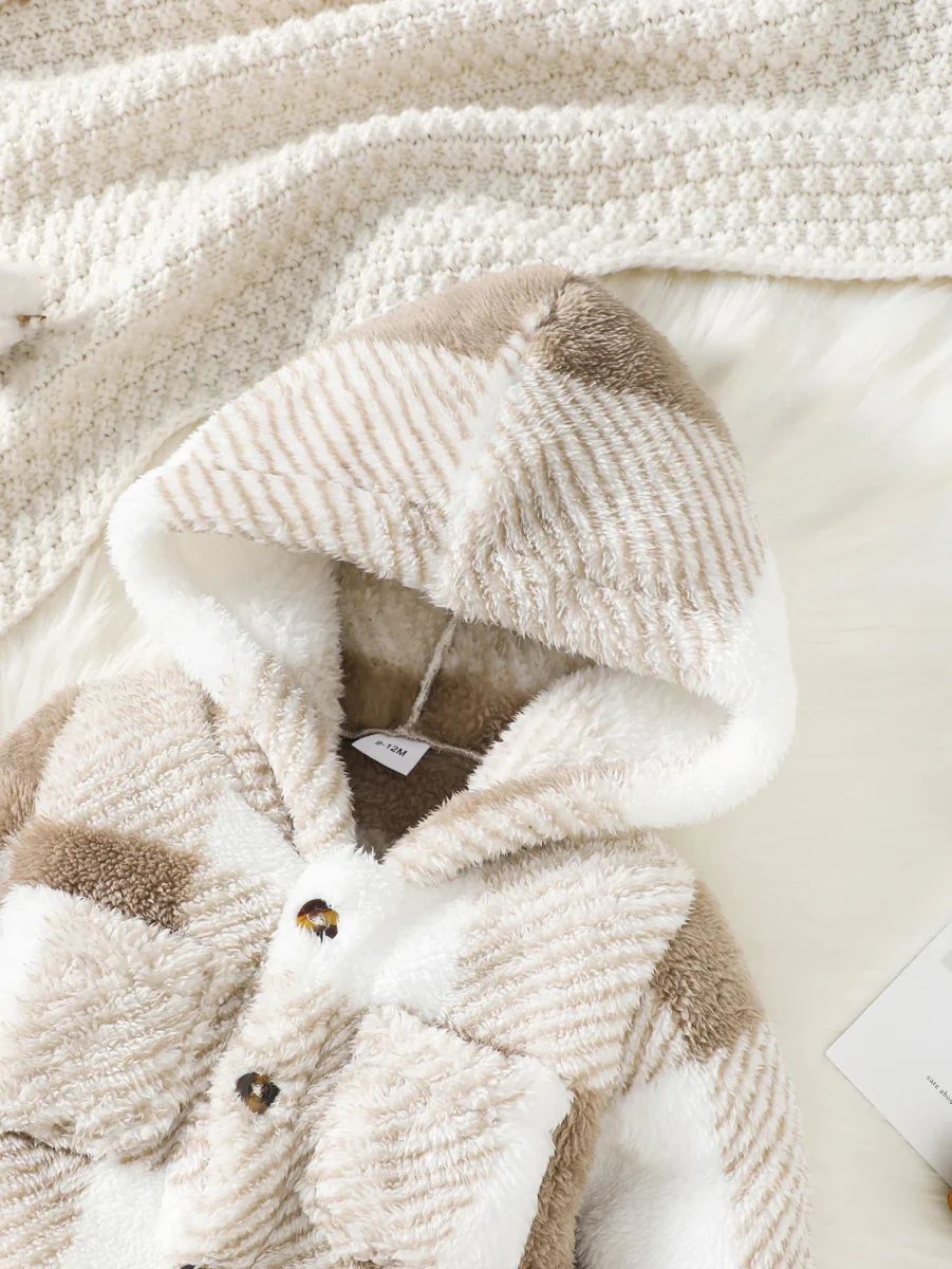 Baby Plaid Fluffy Fleece Long-sleeve Romper - Image 4