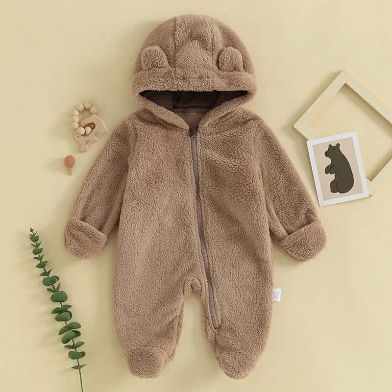 Baby Hooded Plush Romper – Warm Winter Comfort