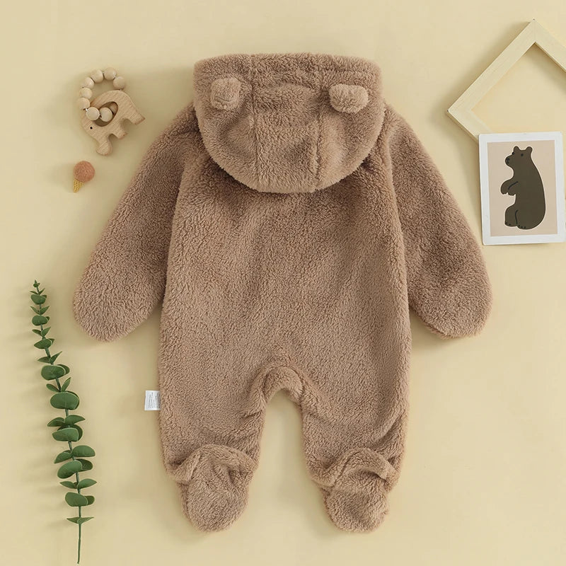 Baby Hooded Plush Romper – Warm Winter Comfort - Image 2