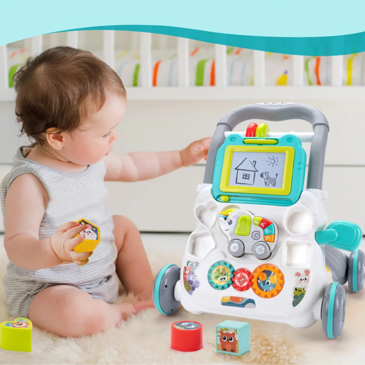 Baby Push Walker – Musical Toddler Learning Walker with Drawing Board - Image 6