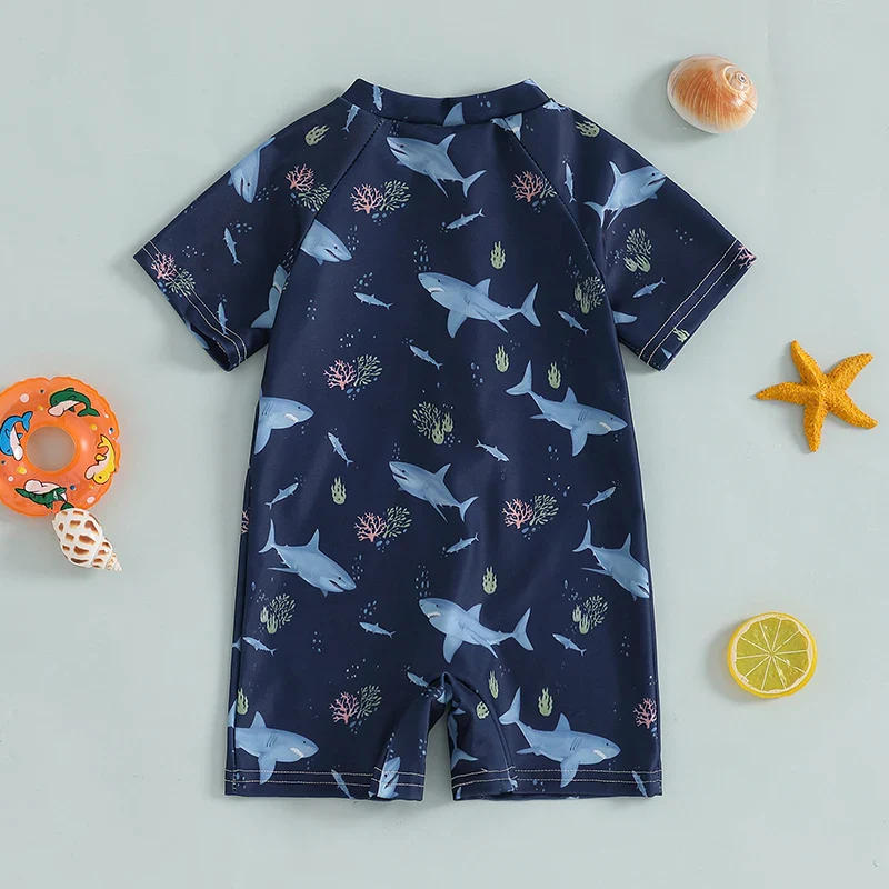 Baby Rash Guard – Shark Print Long Sleeve Zip Up - Image 15